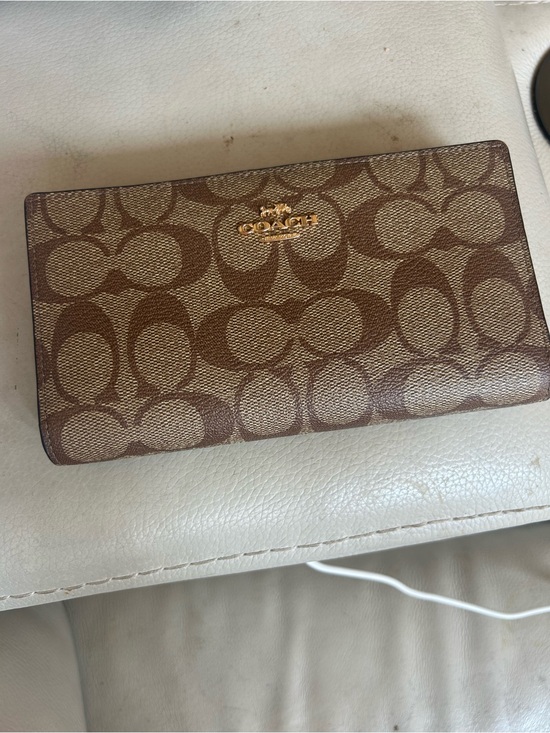 Coach Accessories - Coach Brown Signature Canvas Continental Wallet with Gold Logo